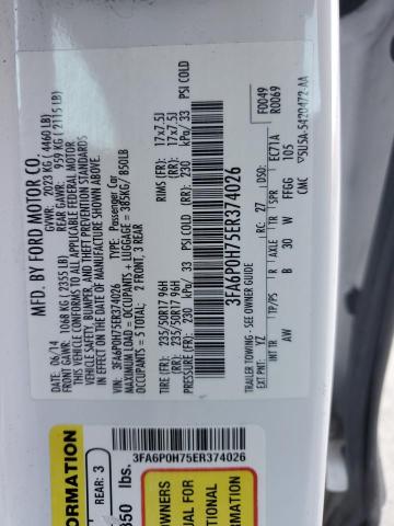 Изображение 1 2014 FORD FUSION SE 2014 с VIN 3FA6P0H75ER374026