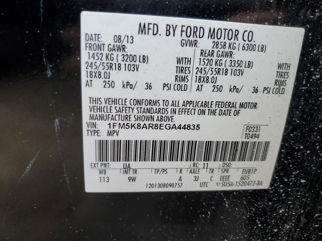 Image 1 of 2013 FORD EXPLORER POLICE INTERCEPTOR 2013 with VIN 1FM5K8AR8EGA44835