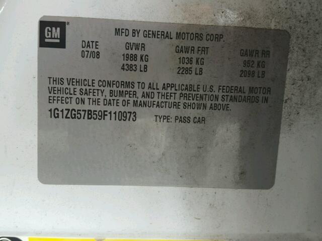Изображение 2 2009 CHEVROLET MALIBU LS 2009 с VIN 1G1ZG57B59F110973